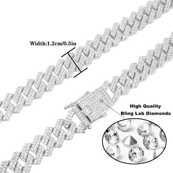 14k Gold/Silver Cuban Link Chain Set for Women Iced Out Diamond Bling Jewelry - Picture 3 of 7